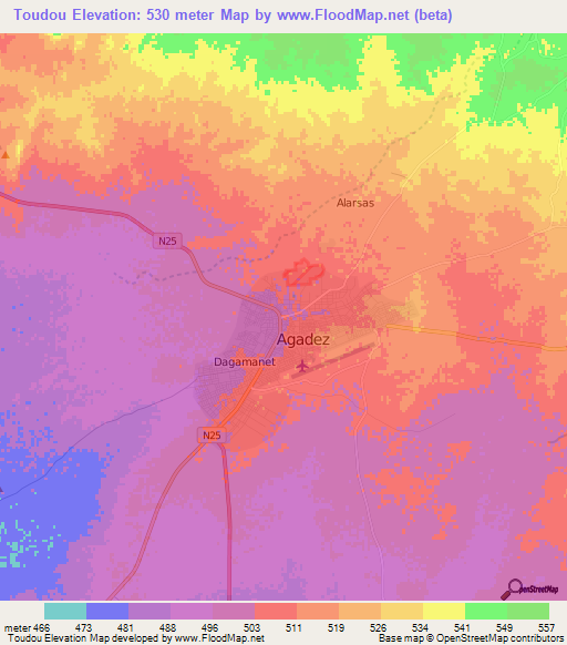 Toudou,Niger Elevation Map