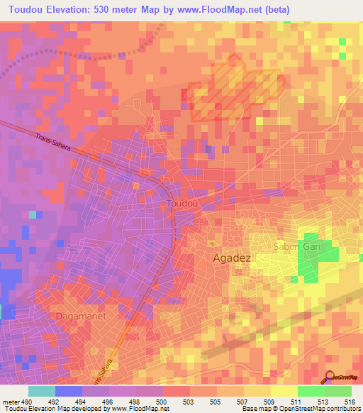 Toudou,Niger Elevation Map