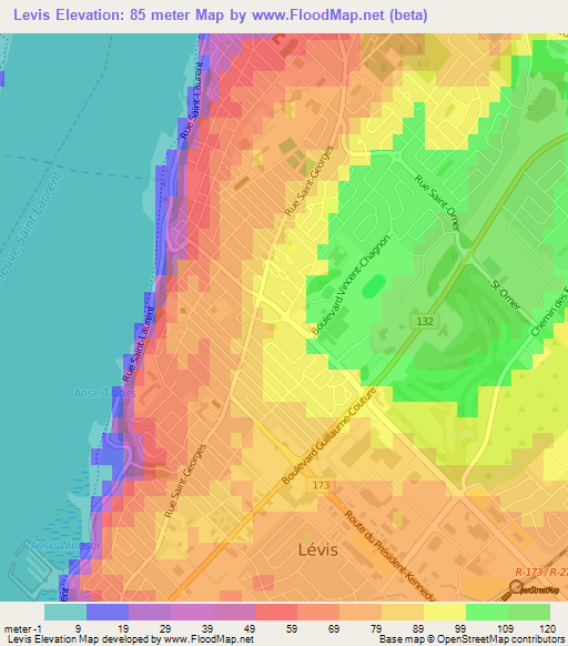 Levis,Canada Elevation Map