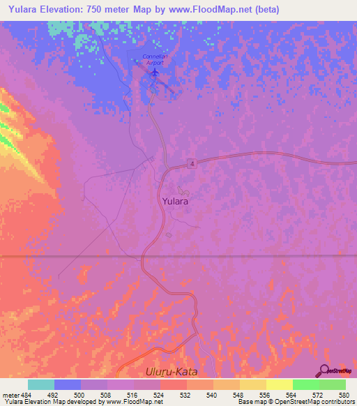 Yulara,Australia Elevation Map