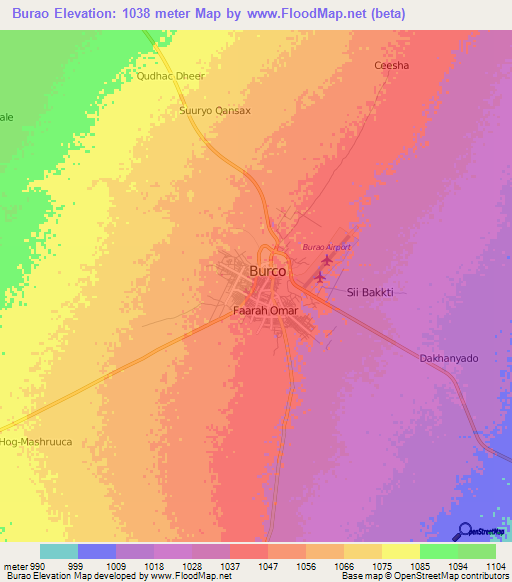 Burao,Somalia Elevation Map