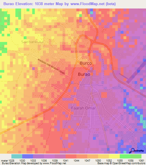 Burao,Somalia Elevation Map