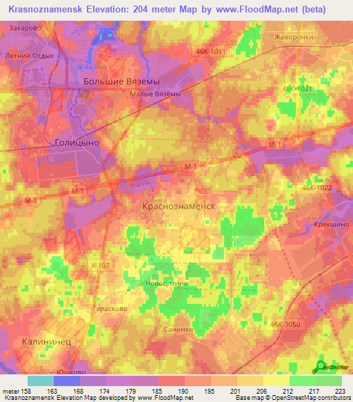 Krasnoznamensk,Russia Elevation Map