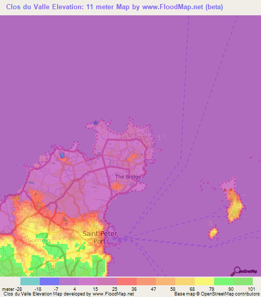 Clos du Valle,Guernsey Elevation Map