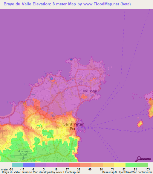 Braye du Valle,Guernsey Elevation Map