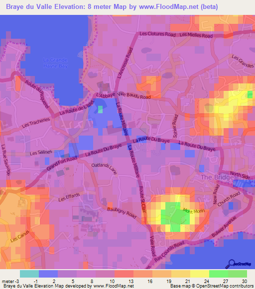 Braye du Valle,Guernsey Elevation Map