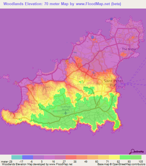 Woodlands,Guernsey Elevation Map