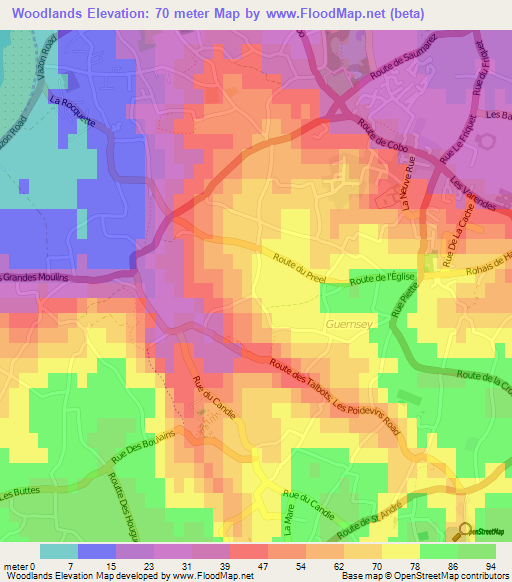 Woodlands,Guernsey Elevation Map