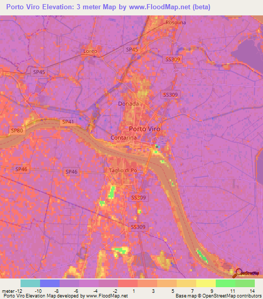 Porto Viro,Italy Elevation Map