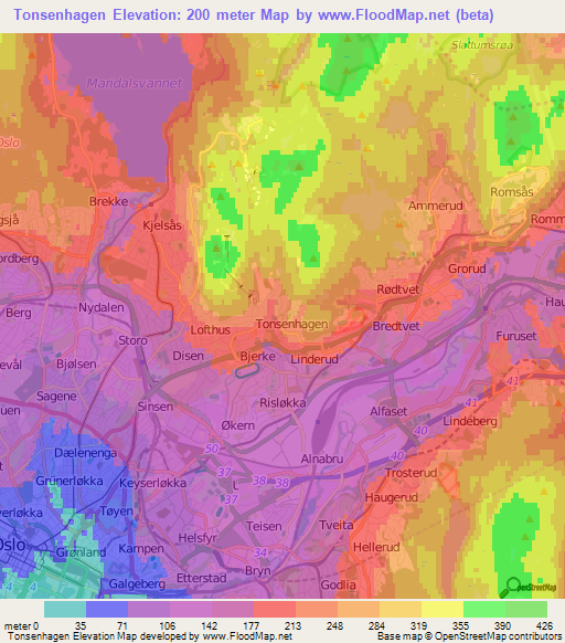 Tonsenhagen,Norway Elevation Map