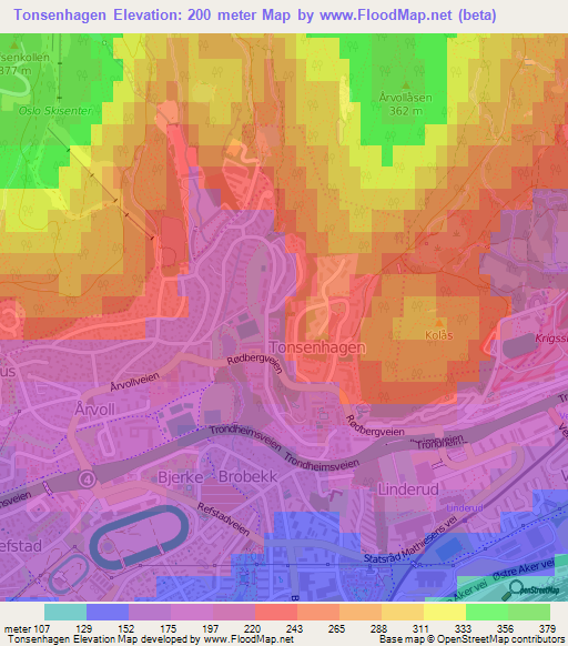 Tonsenhagen,Norway Elevation Map