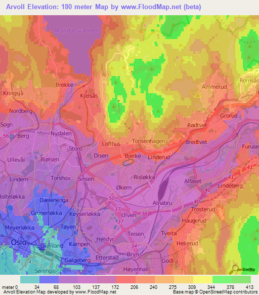 Arvoll,Norway Elevation Map