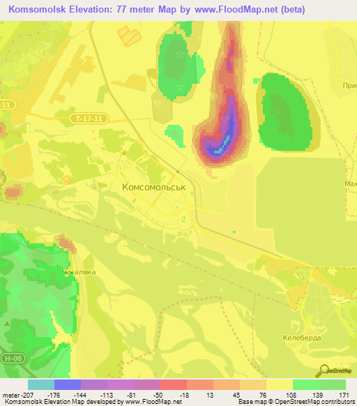 Komsomolsk,Ukraine Elevation Map