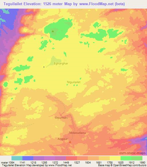 Teguilailet,Niger Elevation Map