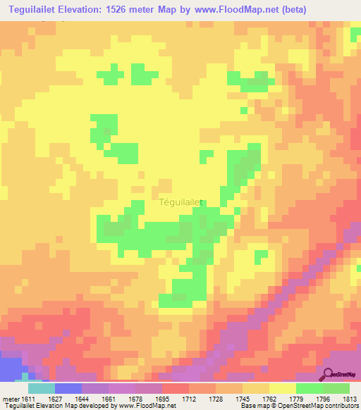 Teguilailet,Niger Elevation Map