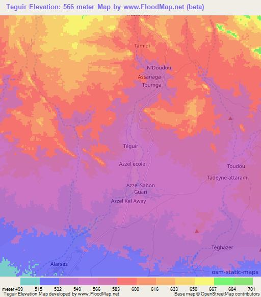 Teguir,Niger Elevation Map