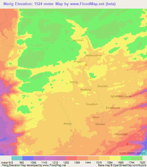 Merig,Niger Elevation Map