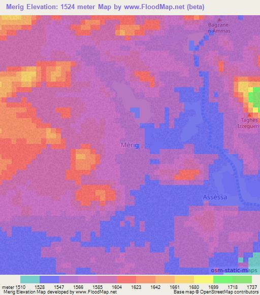 Merig,Niger Elevation Map