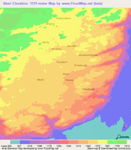 Akari,Niger Elevation Map