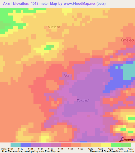 Akari,Niger Elevation Map