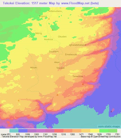 Tekokei,Niger Elevation Map