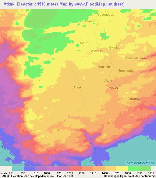 Atkaki,Niger Elevation Map