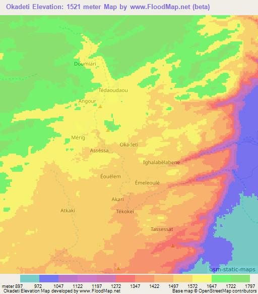 Okadeti,Niger Elevation Map