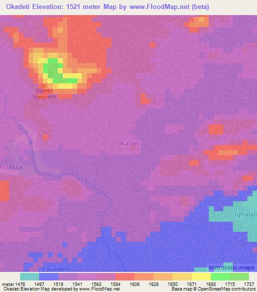 Okadeti,Niger Elevation Map