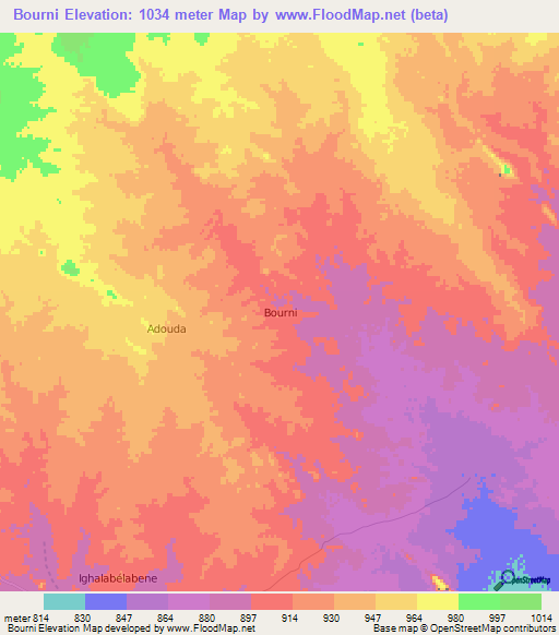 Bourni,Niger Elevation Map