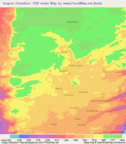 Angour,Niger Elevation Map