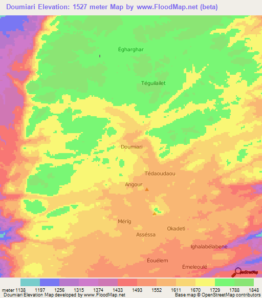 Doumiari,Niger Elevation Map