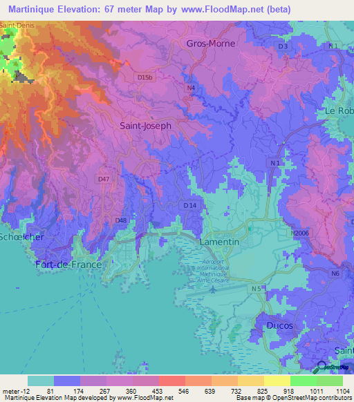 Martinique,Martinique Elevation Map