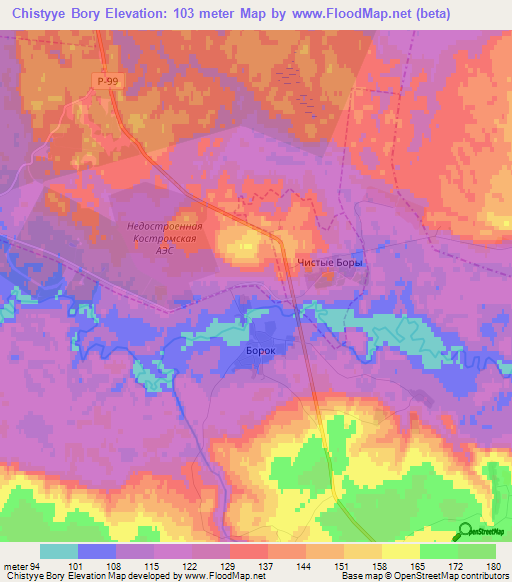 Chistyye Bory,Russia Elevation Map