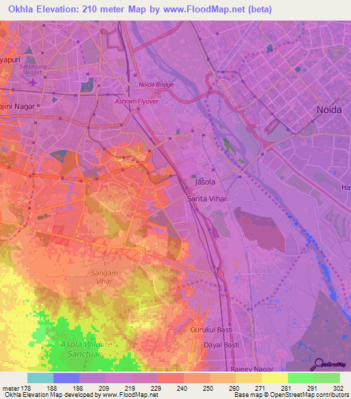 Okhla,India Elevation Map