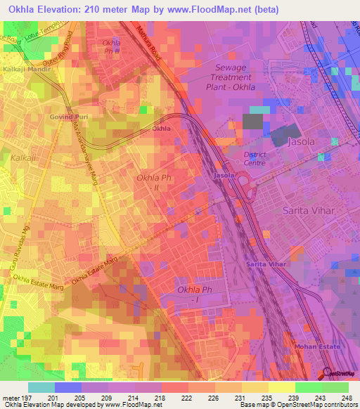 Okhla,India Elevation Map