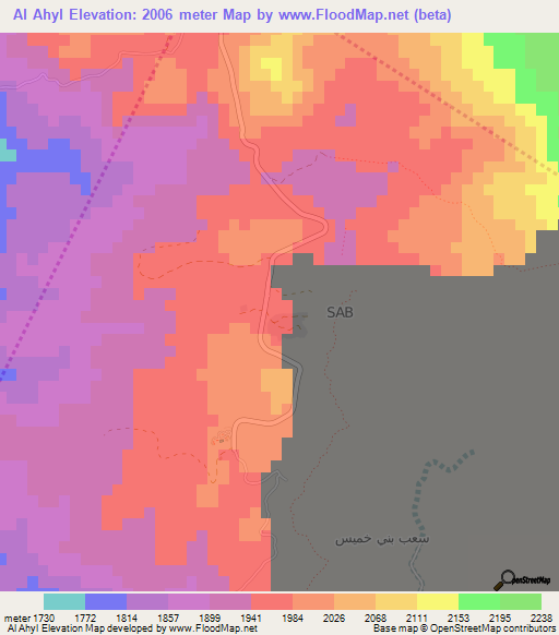 Al Ahyl,Oman Elevation Map