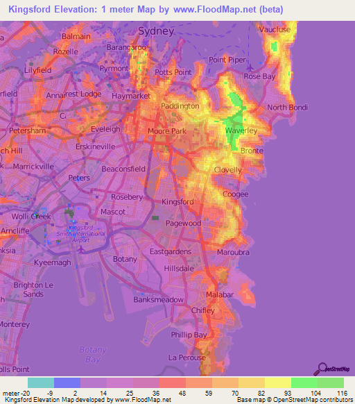 Kingsford,Australia Elevation Map
