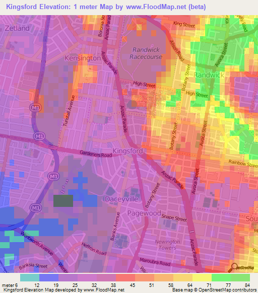 Kingsford,Australia Elevation Map