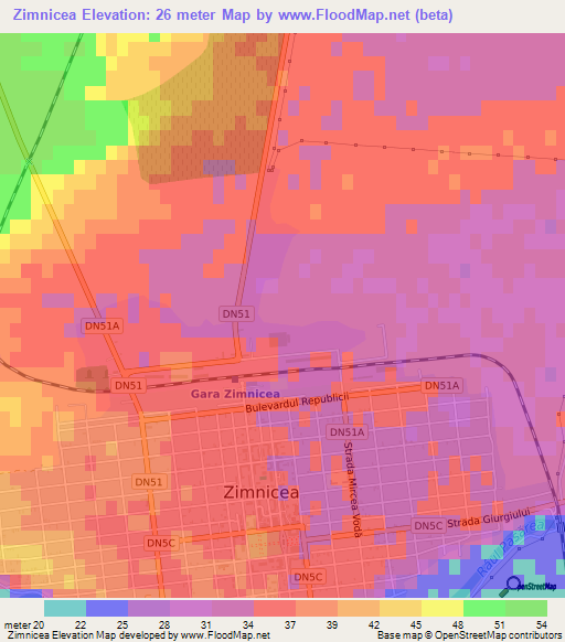 Zimnicea,Romania Elevation Map