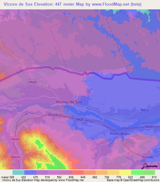 Vicovu de Sus,Romania Elevation Map