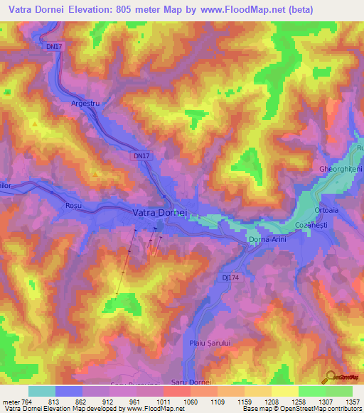 Vatra Dornei,Romania Elevation Map