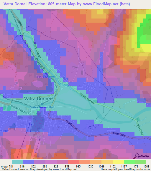 Vatra Dornei,Romania Elevation Map