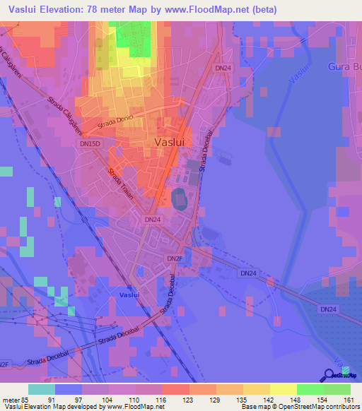 Vaslui,Romania Elevation Map