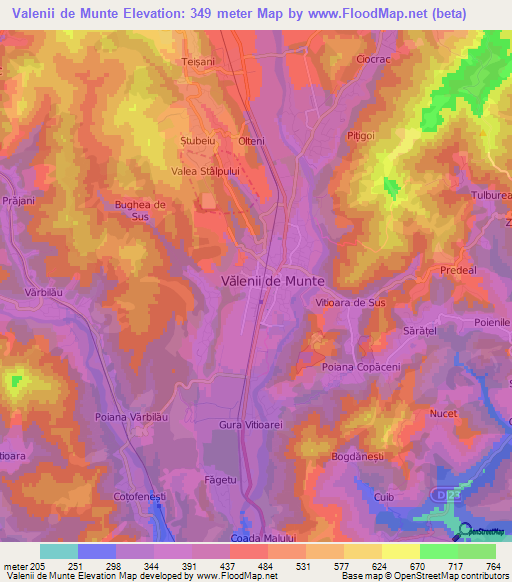 Valenii de Munte,Romania Elevation Map
