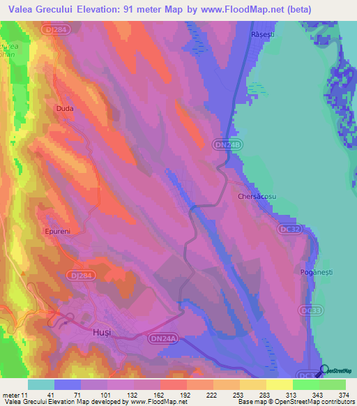 Valea Grecului,Romania Elevation Map