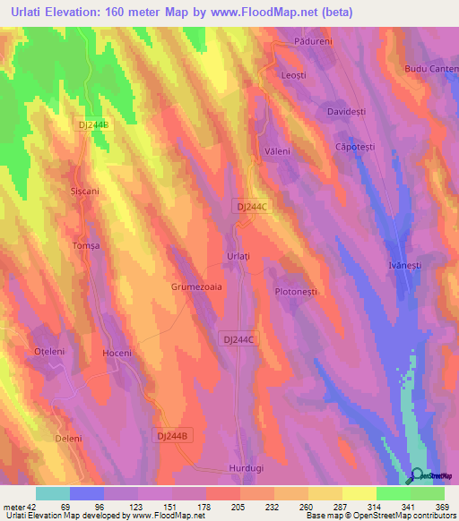 Urlati,Romania Elevation Map