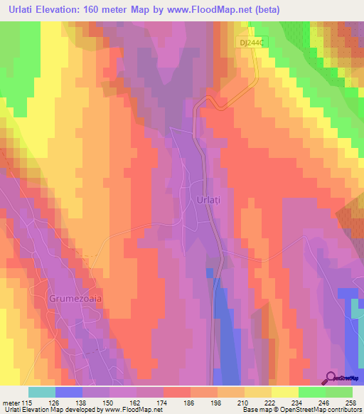 Urlati,Romania Elevation Map