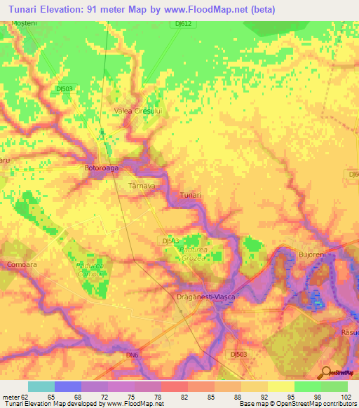 Tunari,Romania Elevation Map