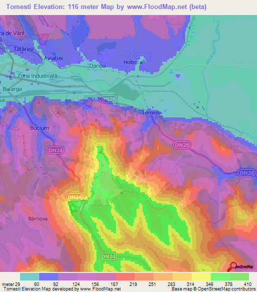 Tomesti,Romania Elevation Map