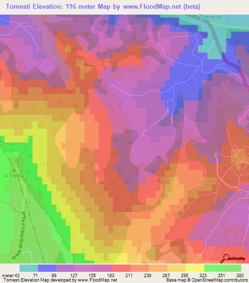 Tomesti,Romania Elevation Map